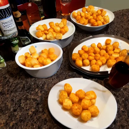 Image similar to full of alcohol and tater tots