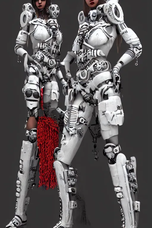 Image similar to white cyborg fashion shot, male maasai punk warriors, fractal decorations, savannah background, unreal engine, trending on artstation,