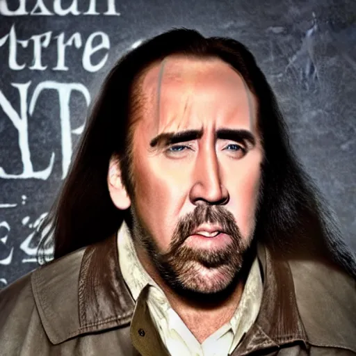 Image similar to nicholas cage as hagrid from harry potter