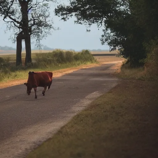 Image similar to cow running from a cage to a countryside