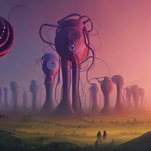 Image similar to giant eldritch horror, simon stalenhag