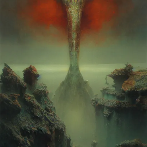 Prompt: gods of the deep, throne worlds, ascendent plane, by Beksinski Finnian and Ruan Jia