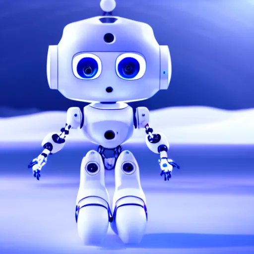 Image similar to a cute little robot is made of ice. super realistic 8 k render of a elegant, cinematic composition