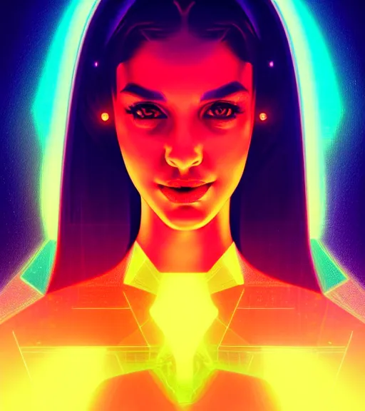 Image similar to symmetry!! latin princess of technology, solid cube of light, hard edges, product render retro - futuristic poster scifi, lasers and neon circuits, beautiful woman latin princess, intricate, elegant, highly detailed, digital painting, artstation, concept art, smooth, sharp focus, illustration, dreamlike, art by artgerm