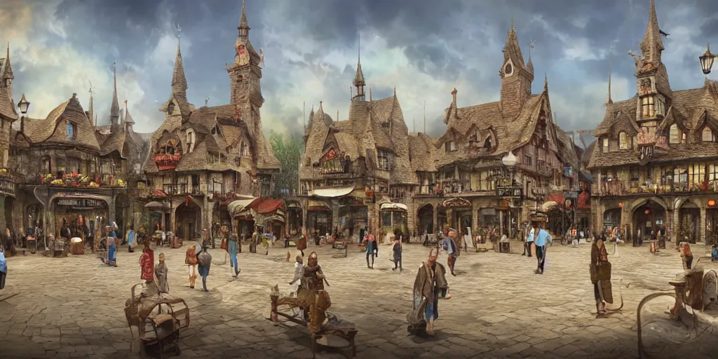 Image similar to beautiful matte painting of a fantasy town square