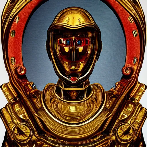 Image similar to a portrait of a shiny metallic renaissance steampunk robot, in the style of Jan van Eyck,