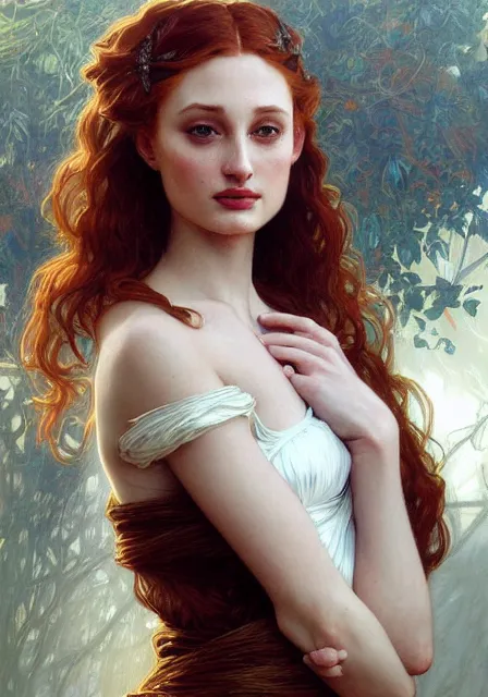 Image similar to sansa angeline jolie, intricate, elegant, highly detailed, digital painting, artstation, concept art, smooth, sharp focus, illustration, art by artgerm and greg rutkowski and alphonse mucha and william - adolphe bouguereau