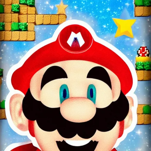 Prompt: super mario's face as a star constellation, art station