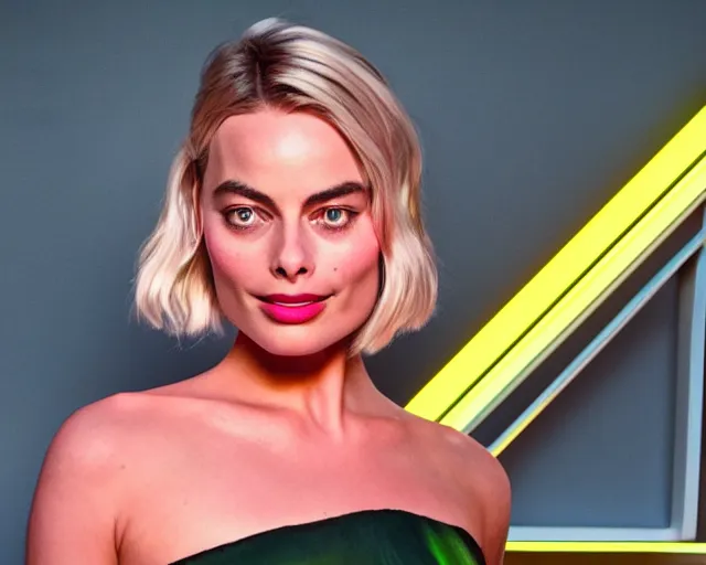 Image similar to neon sculpture of margot robbie, hyper detailed, award winning