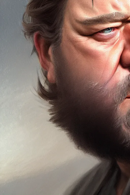 Prompt: ultra detailed close up facial portrait of russell crowe, extremely detailed digital painting, in the style of fenghua zhong and ruan jia and jeremy lipking and peter mohrbacher, mystical colors, rim light, beautiful lighting, 8 k, stunning scene, raytracing, octane, trending on artstation