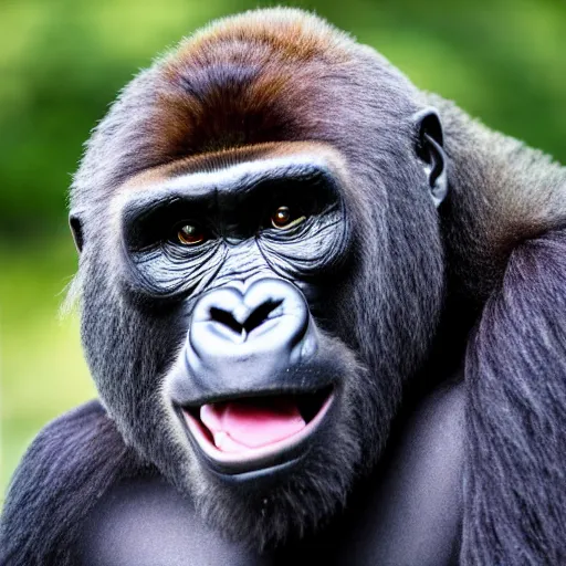 Image similar to a gorilla singing to a large crowd of people at an outdoor stadium concert. highly detailed. 8 5 mm f 1 1 canon eos