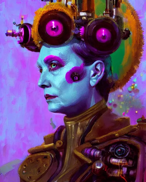 Image similar to flowerpunk portrait of an old cyborg queen victoria by paul lehr