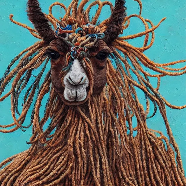 Image similar to llama with dreadlocks, by mandy jurgens, ernst haeckel, el anatsui, james jean