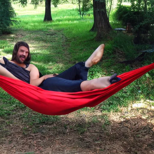 Prompt: my italian wise friend on a hammock