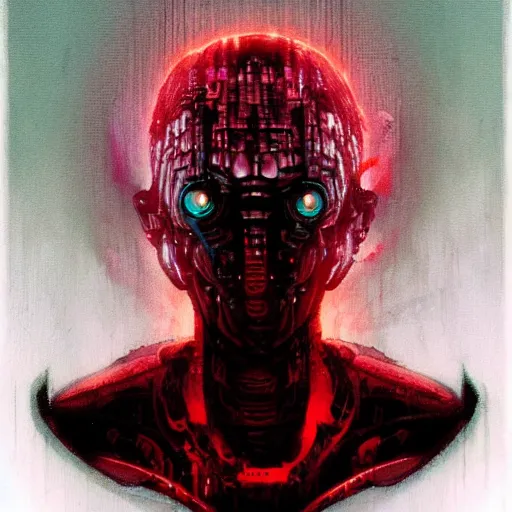 Image similar to shodan from system shock 2, painted by greg rutkowski, painted by drew struzan