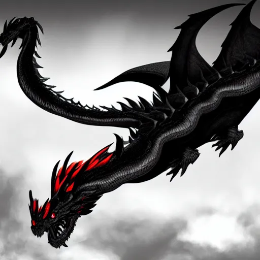 Prompt: black and white dragon, black and red cloudy background, minimalist, 8k, award winning, trending on artstation