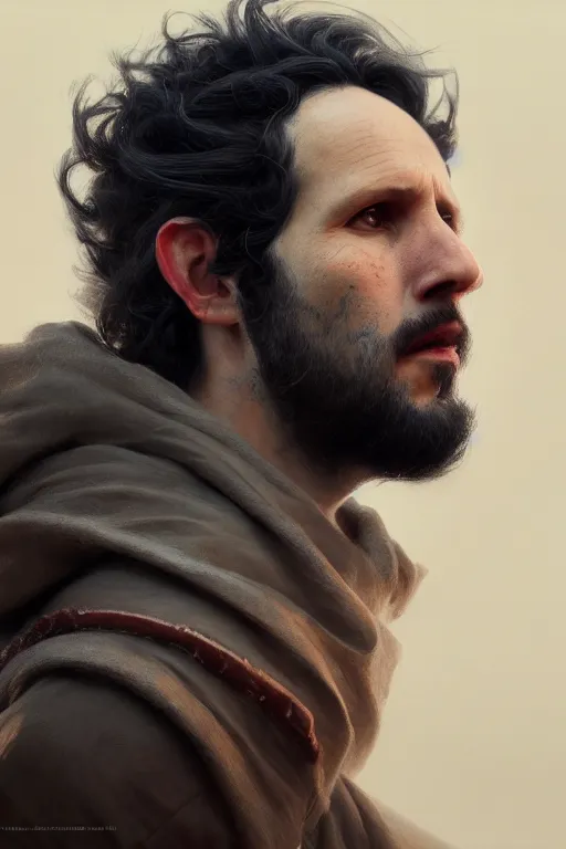 Image similar to ultra detailed close up facial portrait of bret mckenzie, extremely detailed digital painting, in the style of fenghua zhong and ruan jia and jeremy lipking and peter mohrbacher, mystical colors, rim light, beautiful lighting, 8 k, stunning scene, raytracing, octane, trending on artstation