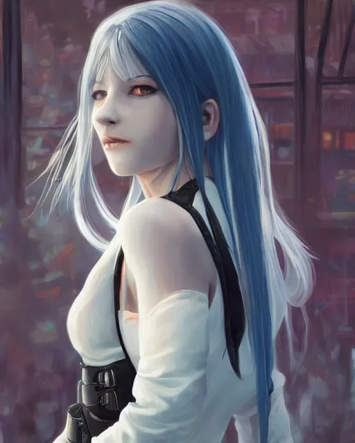 Image similar to tifa lockhart with white hair, beautiful face, garden, utopian city, solarpunk, perfect, attractive, illuminated, ultra realistic, atmosphere, cinematic, artstation, highly detailed, art by blair armitage and seunghee lee