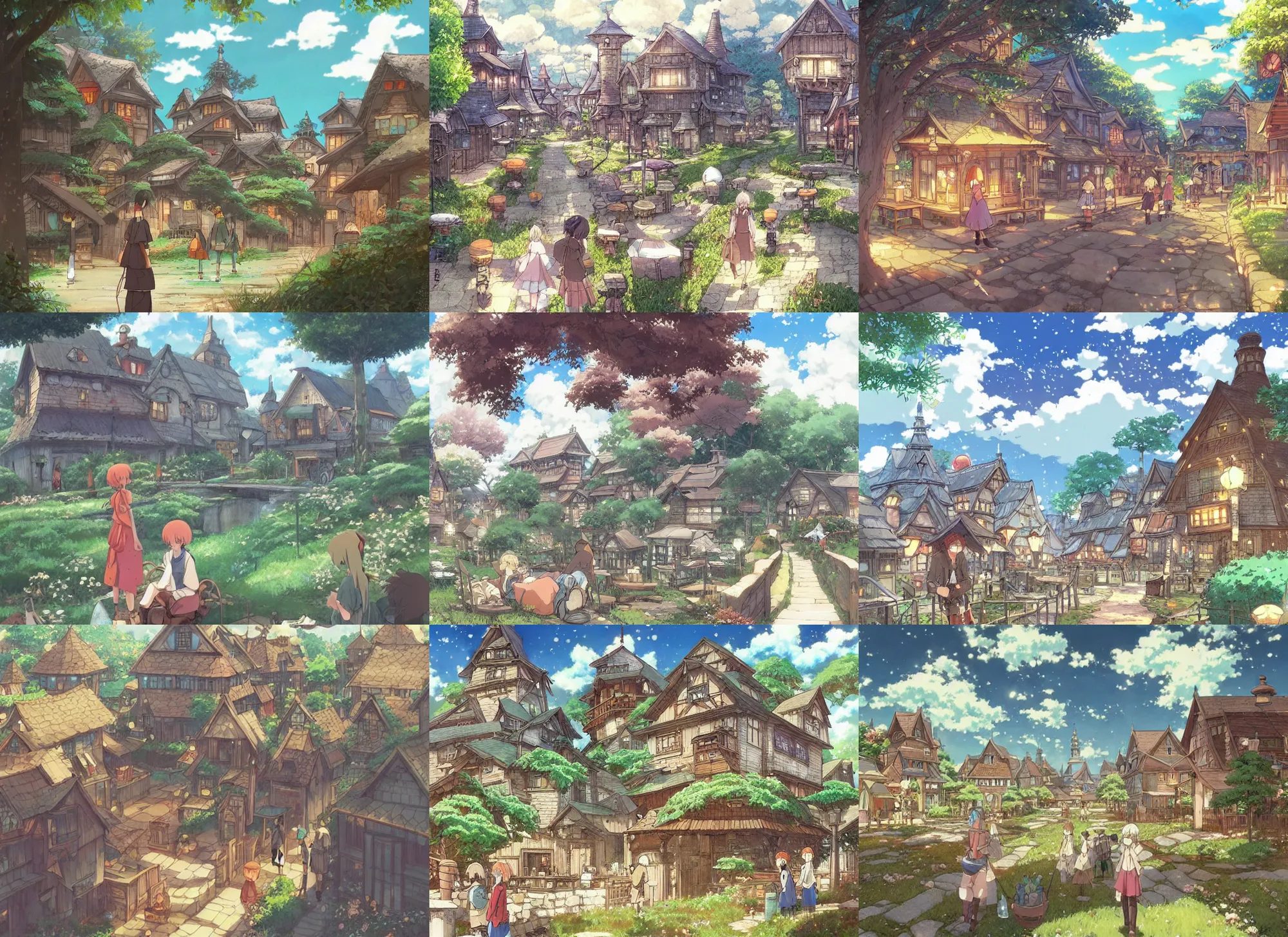 Prompt: beautiful anime illustration of rural fantasy steampunk village, relaxing, calm, cozy, peaceful, by mamoru hosoda, hayao miyazaki, makoto shinkai