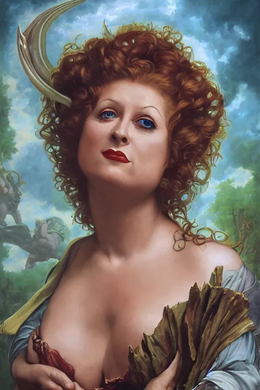 Image similar to A fantasy comic book style portrait painting of Shelley Winters, hybrid, Susan Hayward, as an Atlantean Reptilian Warrior, François Boucher, Oil Painting, Mystical Valkyrie, unreal 5, DAZ, hyperrealistic, octane render, Regal, Refined, Detailed Digital Art, RPG portrait, William-Adolphe Bouguereau, Michael Cheval, Walt Disney (1937), Steampunk, dynamic lighting, Highly Detailed, Cinematic Lighting, Unreal Engine, 8k, HD