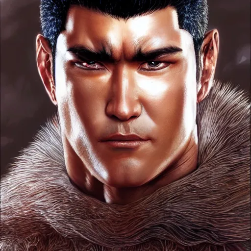 Image similar to photoshop photo edited by expert painting photorealistic shockingly amazing portrait of guts from berserk ,extremely detailed, made by wlop and maxwell boas
