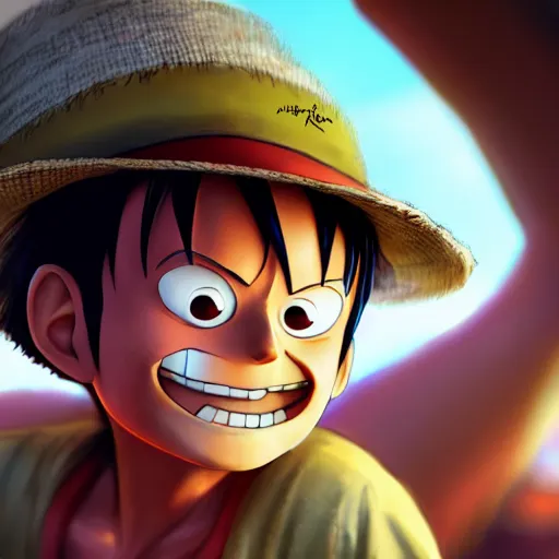 Image similar to luffy, highly detailed, pixar style, artstation, soft light, sharp focus, illustration, concept art