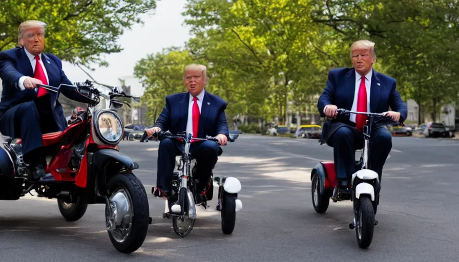 Prompt: Donald Trump riding a tricycle, ultrarealistic, 8k, wide shot,