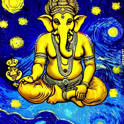 Prompt: hindu god ganesha, van gogh's stary night