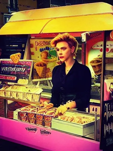 Prompt: “ scarlett johansson is buying ice - cream at the ice - cream booth in the street, movie screenshot, cinematic, epic, dramatic ”