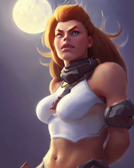 Image similar to brigitte from overwatch wearing white halter top, perfect face, chestnut hair, abs, cinematic, stunning, athletic, strong, agile, highly detailed, psychedelic, digital painting, artstation, smooth, hard focus, illustration, art by jessica rossier and and brian froud
