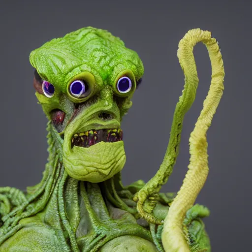 Image similar to 1980s action figure of Cthulu creature, studio photography isolated on a white background,