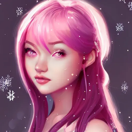 Prompt: teen girl, pink hair, gorgeous, amazing, elegant, intricate, highly detailed, snowy background, digital painting, artstation, concept art, sharp focus, illustration, art by Ross tran