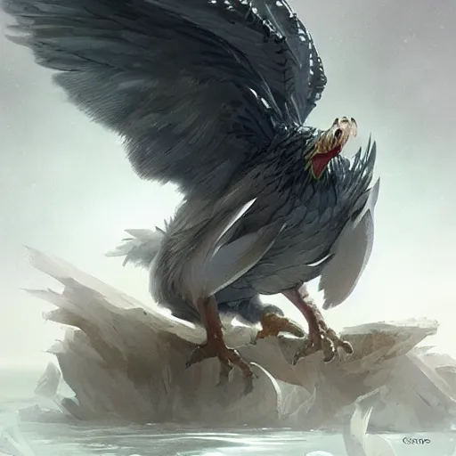 Prompt: digital painting of an elegant but deadly chicogriff, griffin chicogriff hybrid monster, by Greg Rutkowski, magic the gathering concept art, trending on artstation, 4k resolution, ((in a super market Costco))