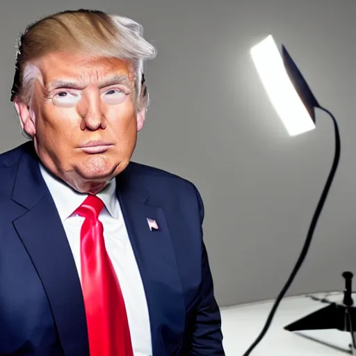 Image similar to photo still of donald trump! not wearing any makeup!, studio portrait photo, studio lighting, rim light, key light 8 5 mm f 1. 8