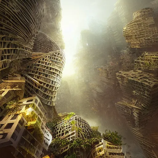 Image similar to ridge night city geometric detailed digital art fantasy cryengine render by victo nagi, frank gehry, andreas franke, rhads, alex grey