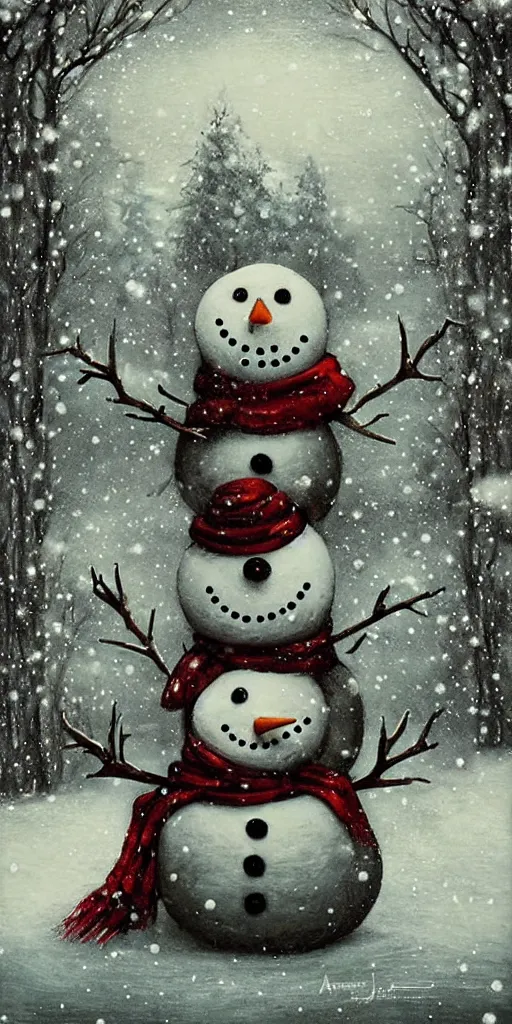 Prompt: a snowman winter scene by alexander jansson