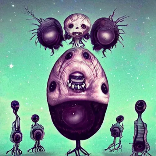 Image similar to the most cute and terrifying creature on the universe, weird surreal horror psy cosmic art, cry engine, bizarre art