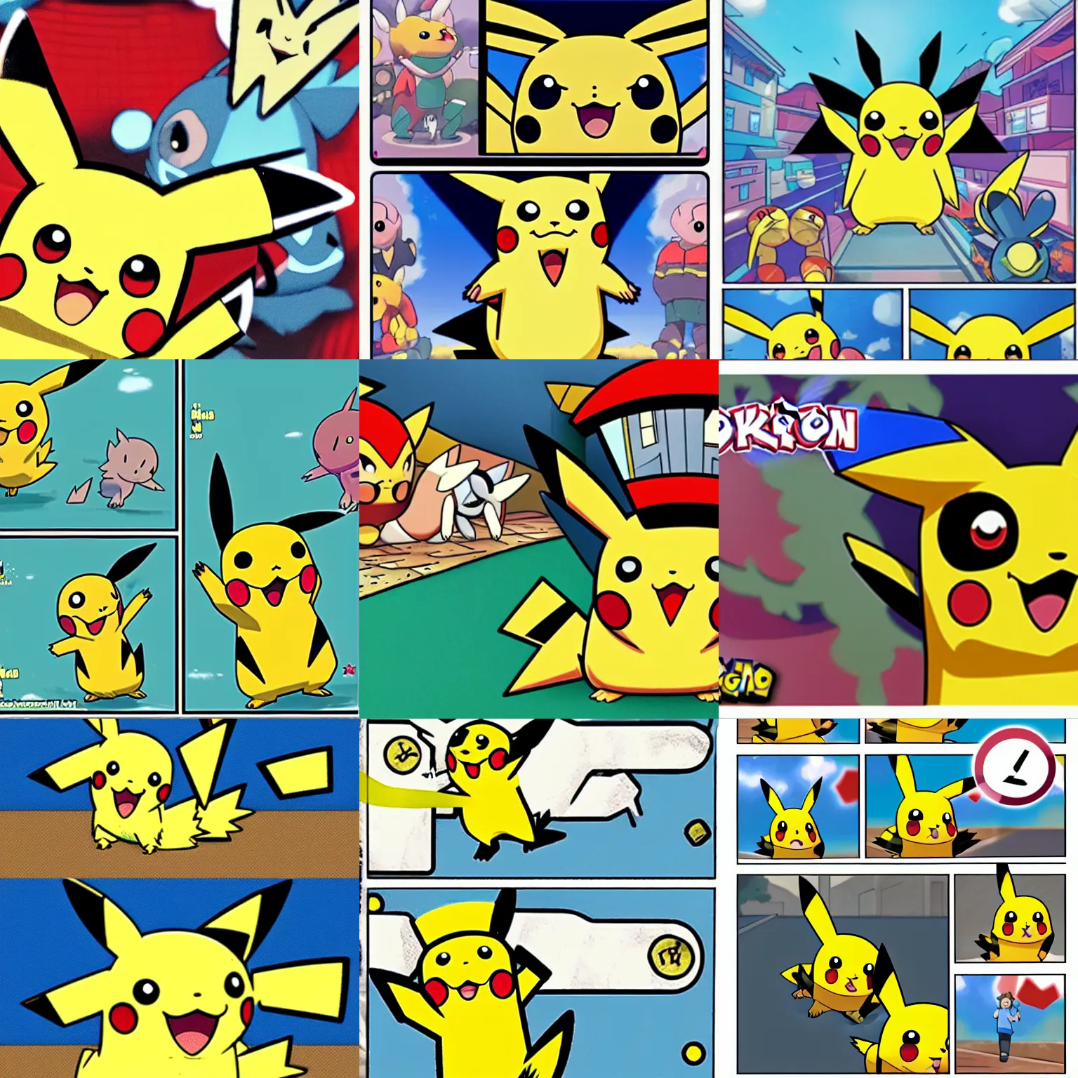 Prompt: a pokemon pikachu doing the peek - a - boo kids game, in pokemon comic