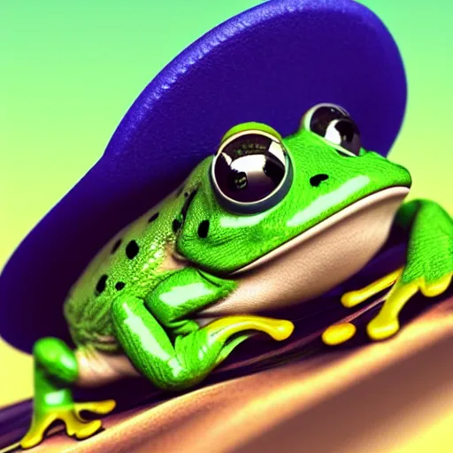 Image similar to digital art of a frog with a mustache wearing a hat, beeple, very detailed, 8 k render, depth of field