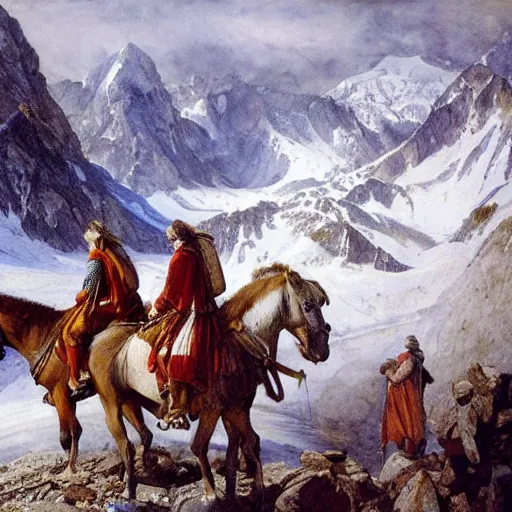 Image similar to carthaginians crossing the alps, alan lee