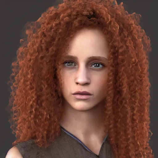 Image similar to Curly ginger hair Alicia Vikander, realistic, photo studio, HDR, 8k, trending on artstation