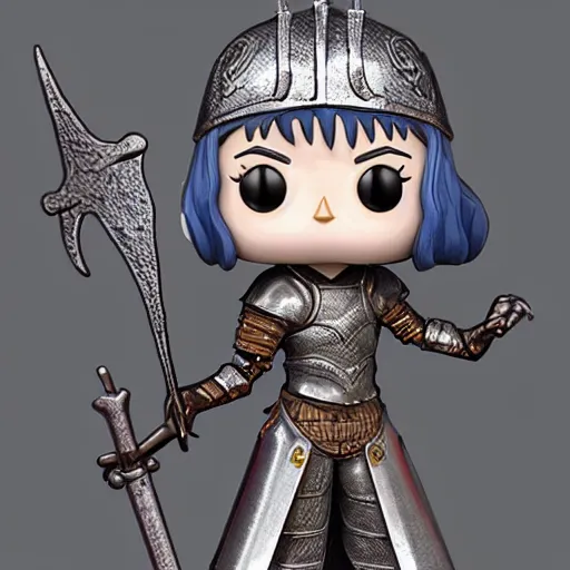 Prompt: girl with medieval armor sad pop mart city of night series figurine toy design