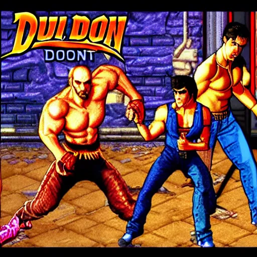 Image similar to portrait of daniel day - lewis in double dragon video game splash screen