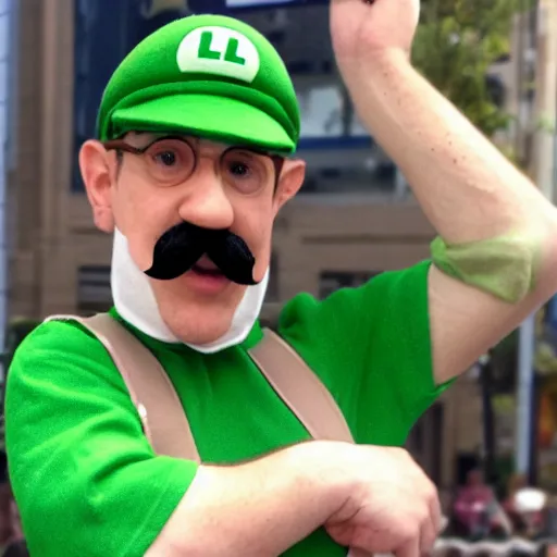 prompthunt: Charlie Day wearing Luigi's clothing in an upcoming