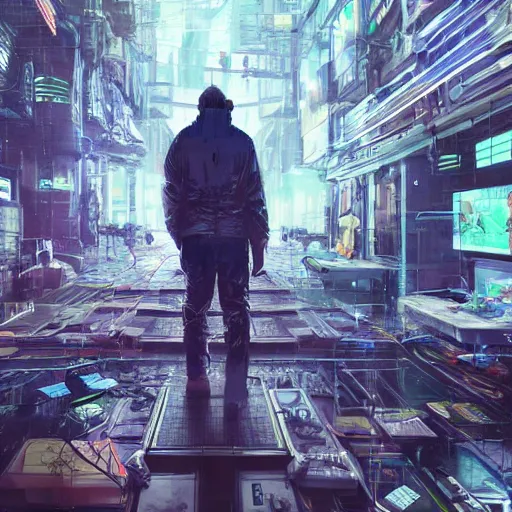 Image similar to cyberpunk scientist making cyber-rat in his hub, wide angle view, sci-fi, high definition details hyperrealistic, digital art, artstasion, deep depth of field