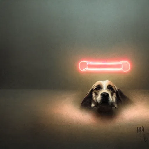 Prompt: cinematic portrait of strange kazakh drugged dog, concept art, glowing light