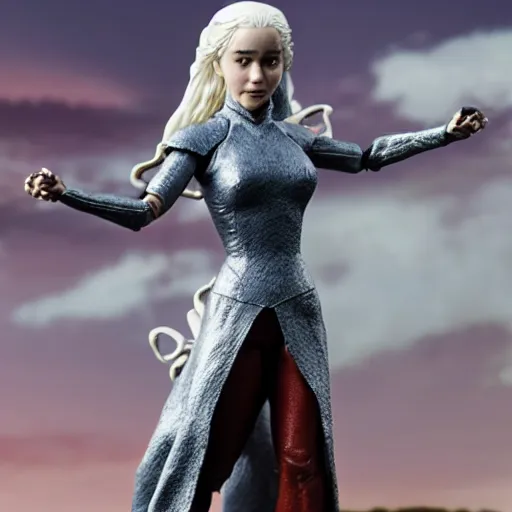 Image similar to daenerys targaryen as a vinyl action figure with no joint articulation with sharp planar edges over the form, product photo