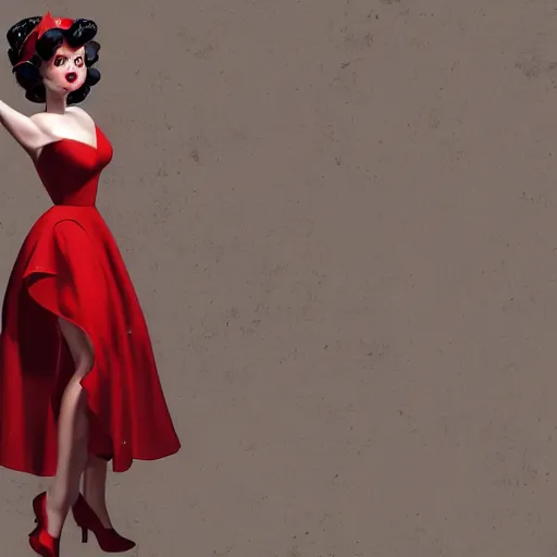 Image similar to vivien leigh as betty boop, red dress fully clothed, hyper detailed, digital art, trending in artstation, cinematic lighting, studio quality, smooth render, unreal engine 5 rendered, octane rendered, art style by klimt and nixeu and ian sprigger and wlop and krenz cushart