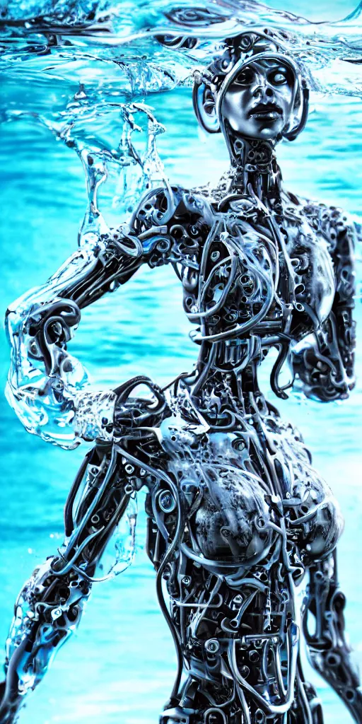 Image similar to a beautiful cyborg made of water