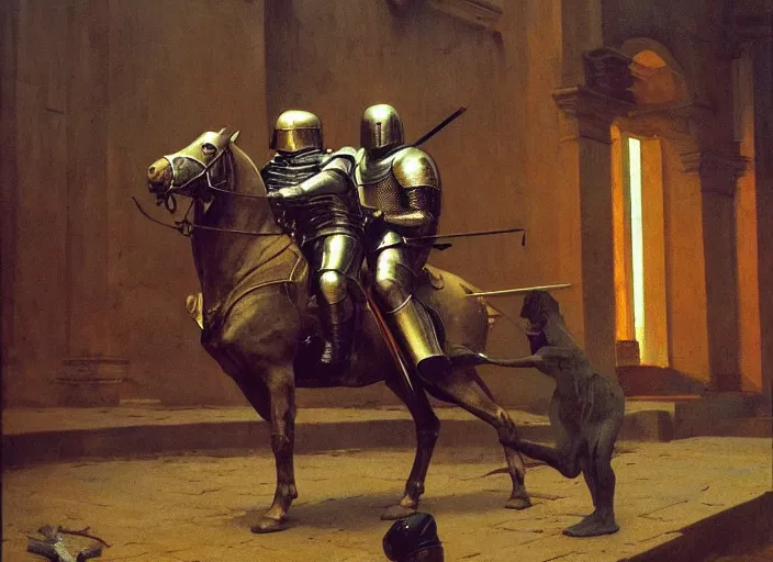 Prompt: а swat captures knight in armor, rome, highly detailed, soft lighting, elegant, works by edward hopper and james gillard, zdislaw beksinski, stephen outram, andreas m wiese, highly detailed